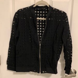 Zara | Gingham Bomber Jacket, Black, Size XS